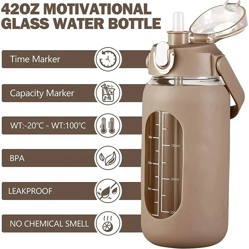 Kettler Home Gym - 1000ML Glass Water Bottles With Straw,