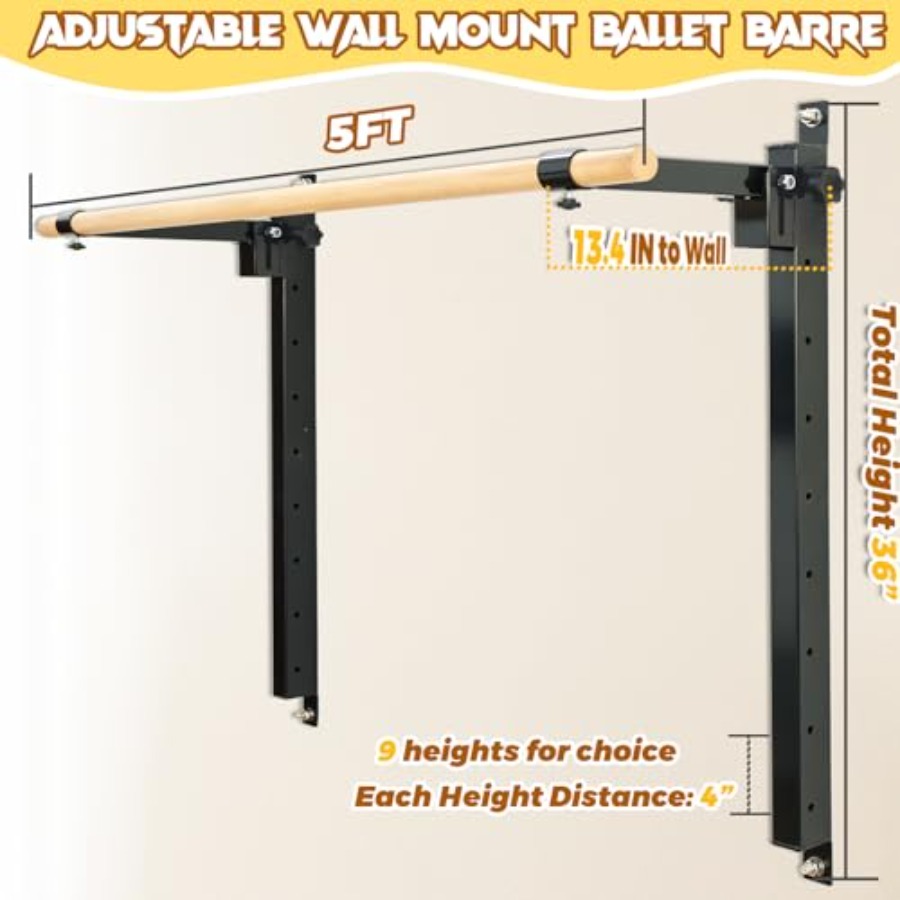 Wall Mounted Ballet Barre 4ft  - Home Gym Foldable ulasan dan harga