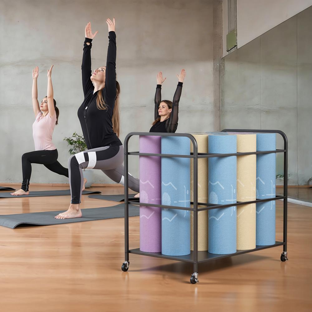 Yoga Mat Storage Rack with Whe - Home Gym Yoga Room ulasan dan harga