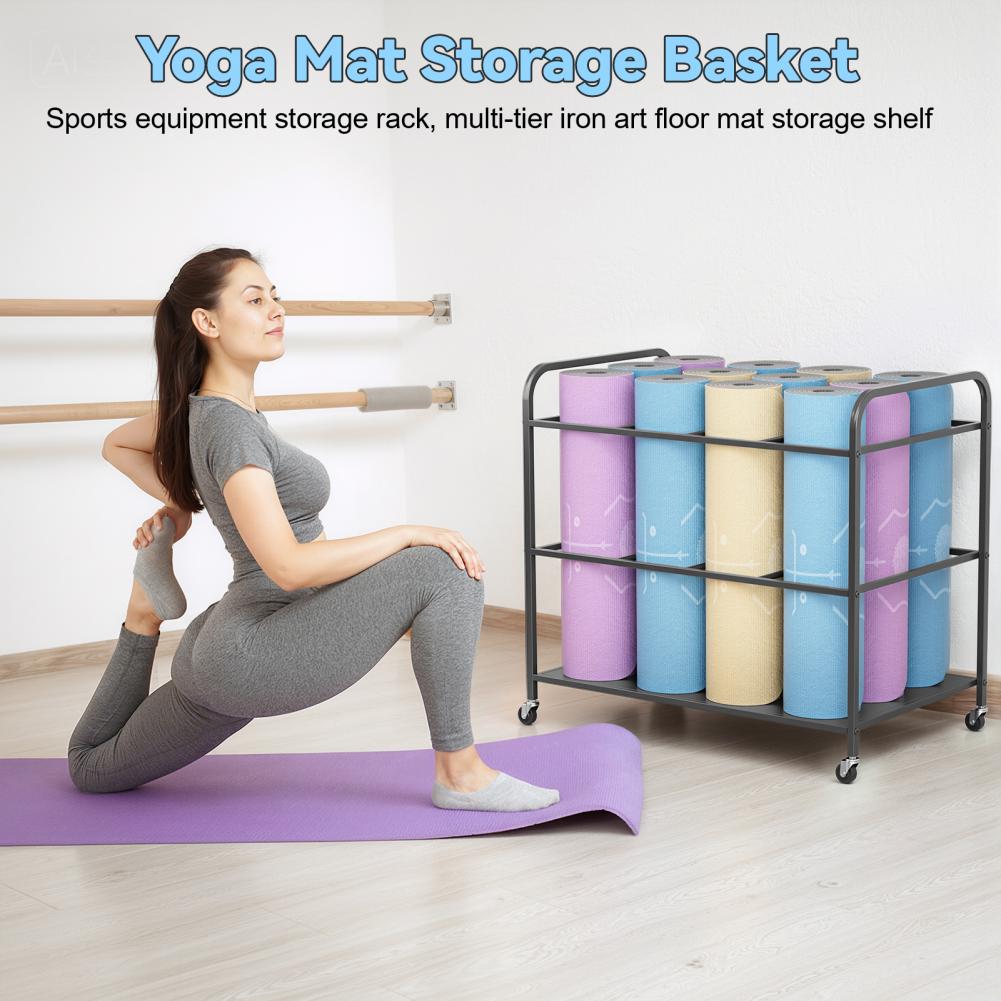 Yoga Mat Storage Rack with Whe - Home Gym Yoga Room ulasan dan harga