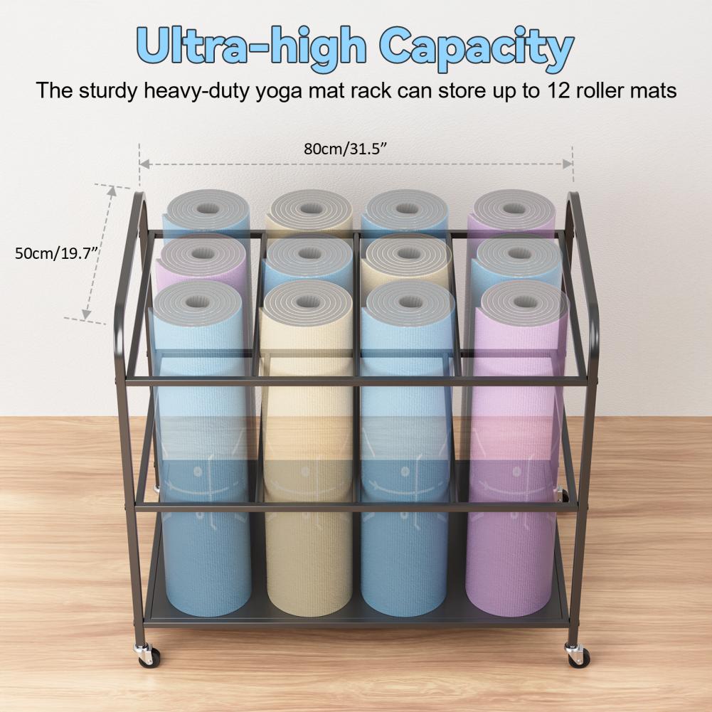 Yoga Mat Storage Rack with Whe - Home Gym Yoga Room ulasan dan harga